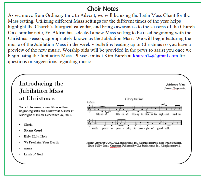 Choir Notes St. Luke Catholic Church Nicholasville, KY